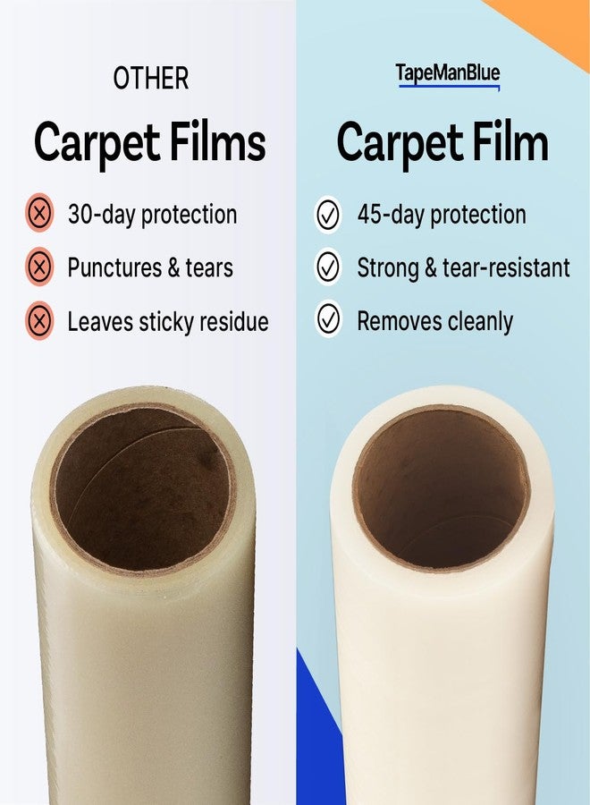 TapeManBlue Carpet Protection Film 24" x 200' roll, Self Adhesive Plastic Carpet Protector Film with Clean Removal & Easy Unwind, Durable Protection Tape to Shield Your Surface from Dirt and Spills - Image 3
